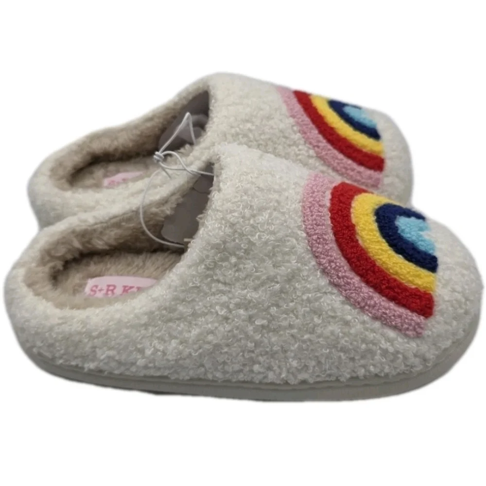 Rainbow Plush Kids Slippers Retro Soft Soft Size 10 11 12 13 2 House Shoes Slip
